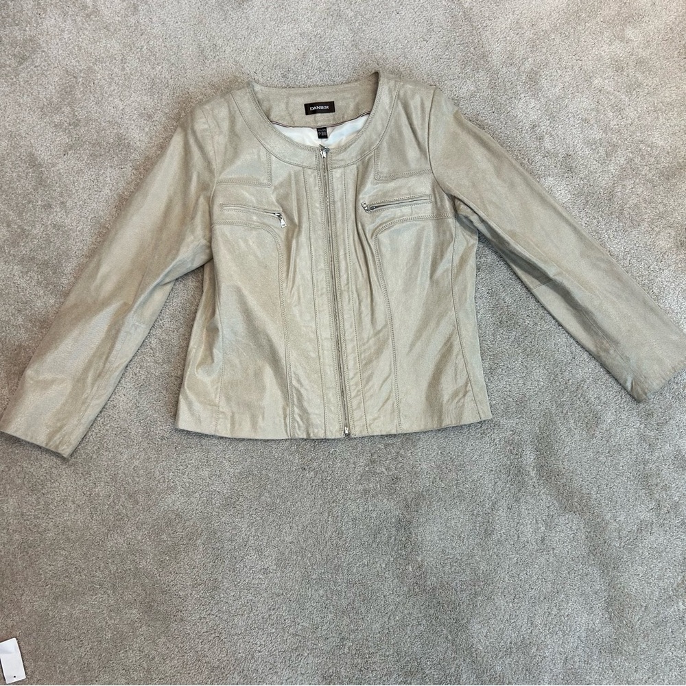 Danier Leather beige tan brown leather moto jacket full Zip Sz 2XL